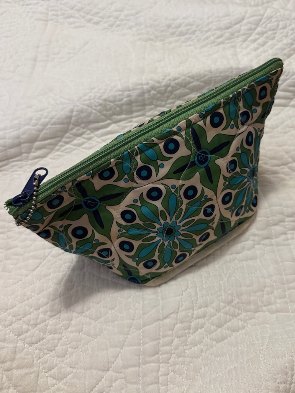 Cinda B Verde Bonita Green Teal & Navy Quilted Medium Cosmetic Pouch Retired
